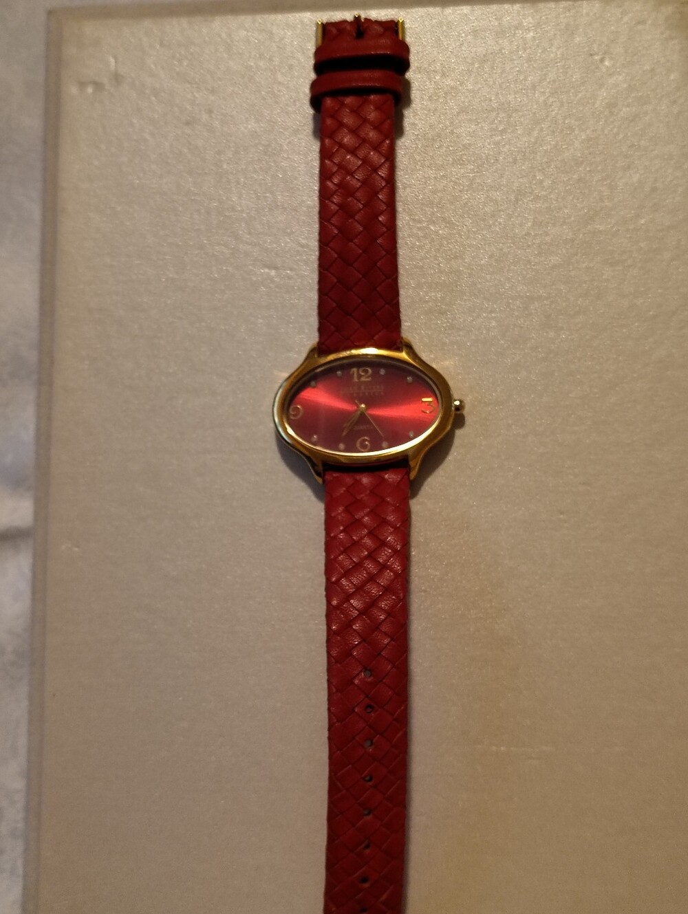 Joan Rivers Red/Goldtone Leather Braided Watch